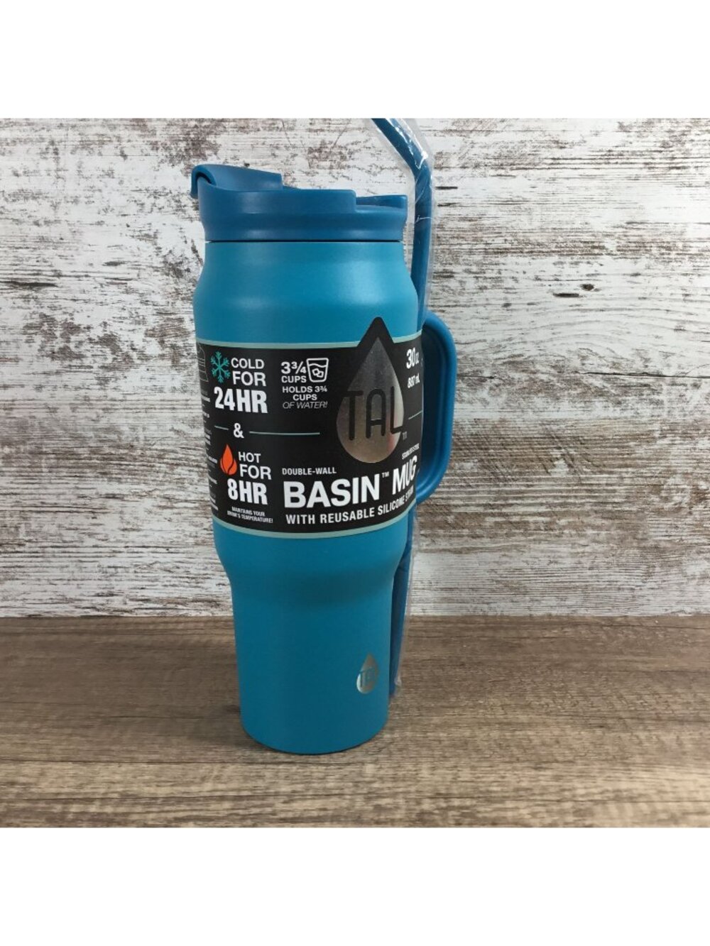 Tal Basin 30 oz Double-Wall Stainless Steel Mug Reusable Silicone Straw Blue